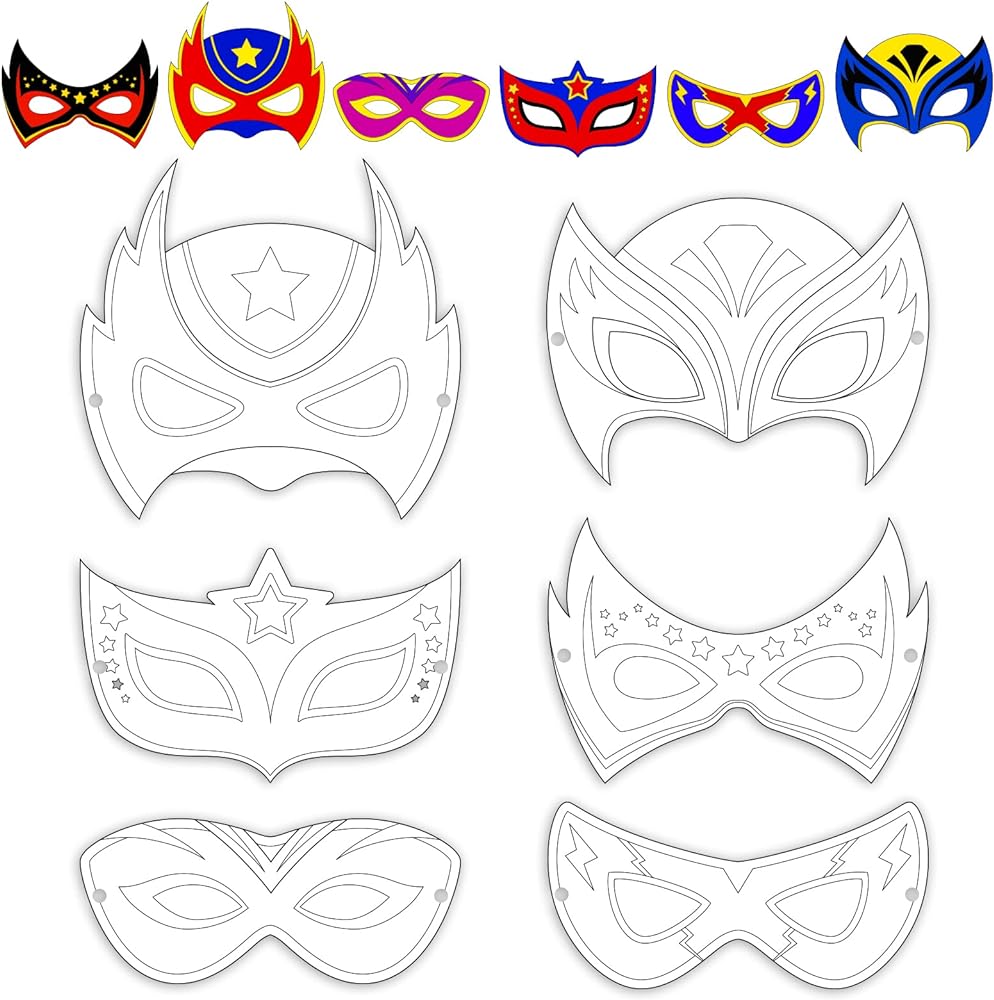chiazllta 24 Pcs Color Your Own Super Theme hero Mask Craft DIY Hero Paper Mask Kits for Kids Super Party Favors Decorations Class Home Activity Coloring Game