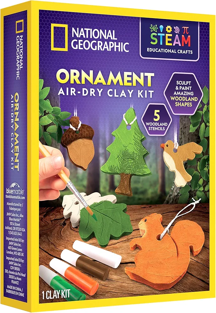 National Geographic Ornament Air Dry Clay for Kids - Kids Arts and Crafts with Modelling Clay, Stencils and Clay Tools | STEM Activity Self Hardening Clay Gifts for 8+ Year Old Boys and Girls