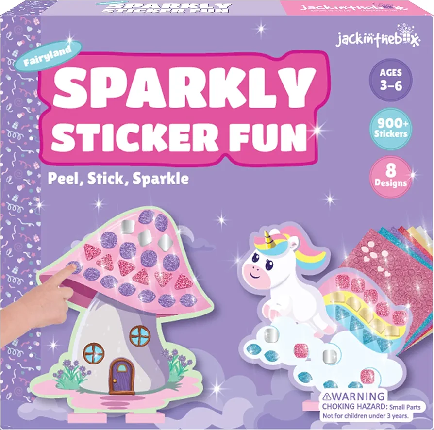 jackinthebox Art and Craft Activity Kit, Sparkly Sticker Fun Fairyland, DIY Stickers for Kids, Toys for Story Telling, Mess Free Peel and Stick Mosaic Kit, Great Gifts for Girls & Boys Age 3 4 5 6