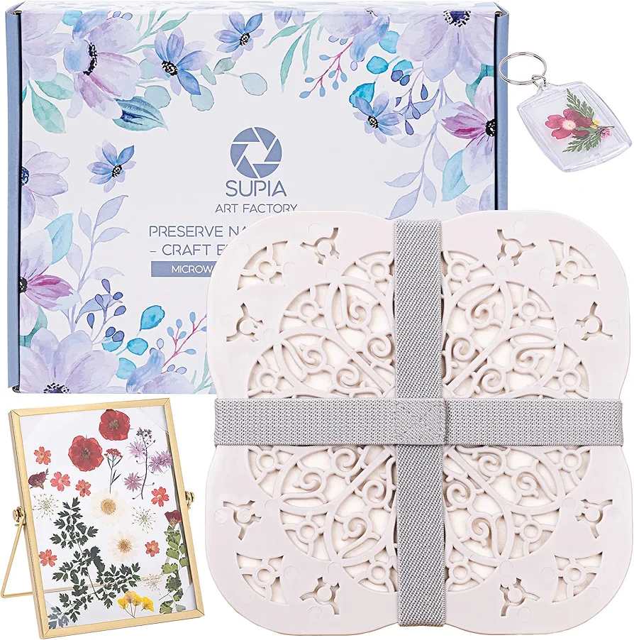 SUPIA Microwave Flower Press Kit - Quickly Flower Drying Kit, Plant Press Tool with Photo Frame Keyring - DIY Flower Pressing Kit for Adults and Kids Floral Art Crafts Gift