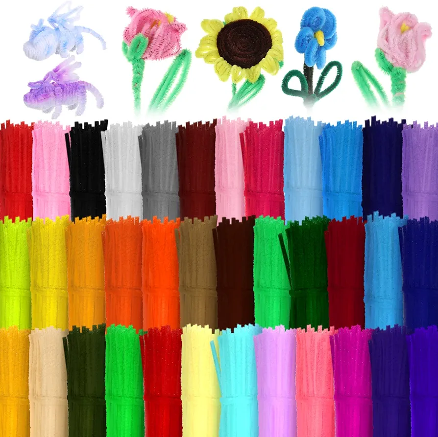 1800 Pcs Pipe Cleaners 6 mm by 12 Inch Chenille Stems Pipe Cleaners Craft Supplies Art Supplies Adults DIY Creative Decorations, 36 Assorted Colors