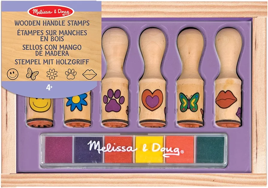 Melissa & Doug Wooden Toy Handle Stamp Set Arts and Crafts Stamp Sets and Stencils 3+ Gift for Boy or Girl