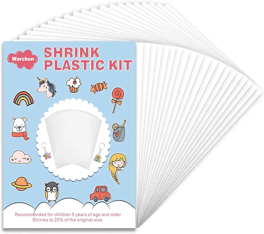 Warckon 40 Pieces Shrink Plastic Sheets, Shrink Art Paper Shrink Film Sheets Frosted Ruff n' Ready for Kids Creative Craft, Create Your Own Earrings, Necklace, Keychains (7.9 X 5.7 inch)