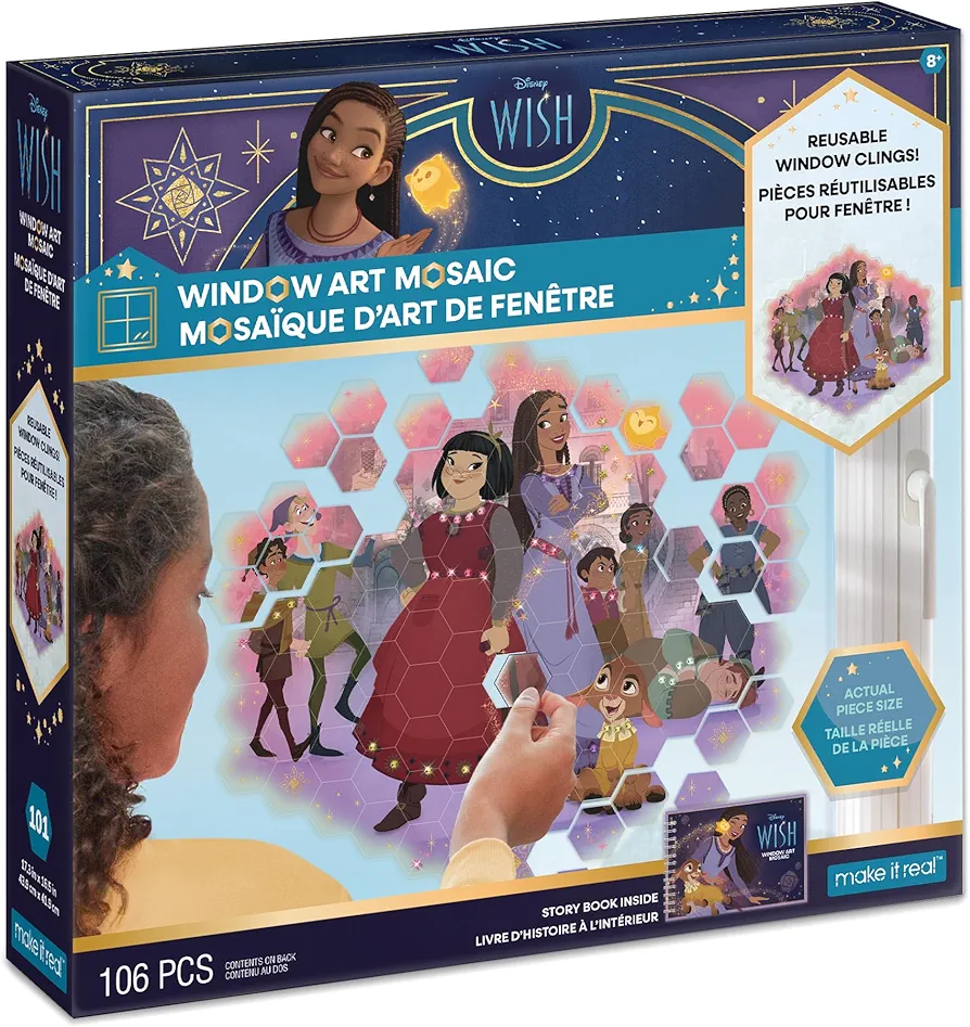 Disney Make It Real Disney Window Art - Wish |Asha, Dahlia and Cast | DIY Mosaic, Craft Cling on Reusable 106 Pieces, 6+