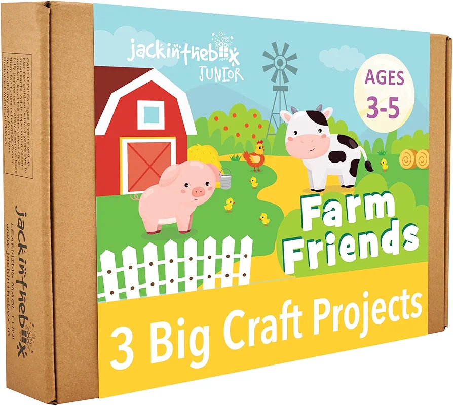 jackinthebox Farm Craft kit for 3 to 5 Year olds, 3 Craft Projects - Pretend Play Animal Masks, Farm Puzzle with Stickers, DIY Cow Notepad, Great Gift for Boys and Girls Ages 3 4 5 Years..