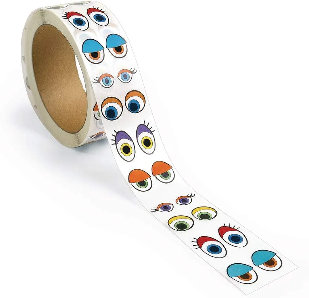 Colorations Colorful Eye Stickers, Roll of 2,000, Fun Eye Stickers for Crafts and Art Projects, Peel & Stick Eyes for Kids to Decorate their Crafts, Sticker Eyes in Assorted Shapes and Colors
