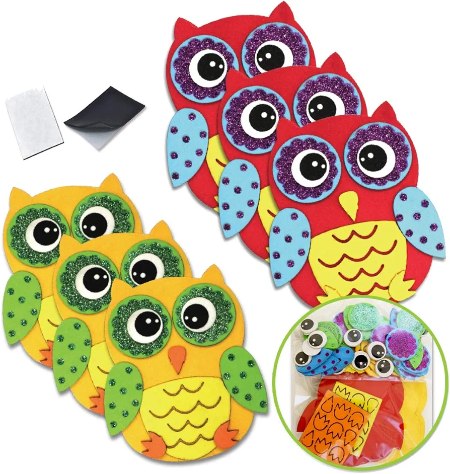 Owl Stickers Foam Crafts For Kids Magnet Kits for Kids Fall Crafts for Kids Preschool Crafts Kid Magnets Toddler Craft Kit Magnet Kids Owl Decal Party Crafts for Kids Childrens Magnets (12 Pack)