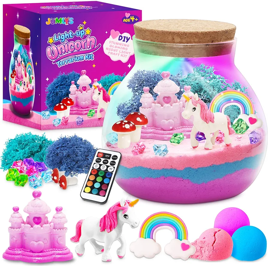 Jumlys Unicorn Terrarium Kit for Kids, Unicorn Gifts for Girls Ages 4, 5, 6, 7, 8, 9, 10 Year Old, Unicorn Art & Crafts Kit, DIY Unicorn Toys for Girls 4-6, 6-8, 8-12, Ideal Christmas, Birthday Gifts