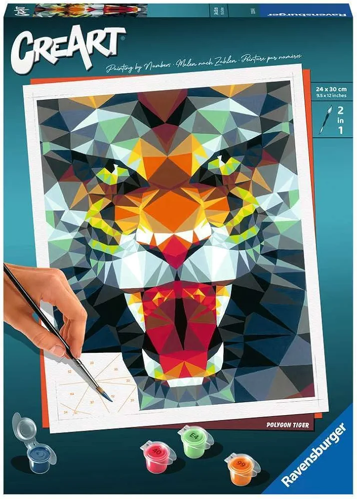 Ravensburger Polygon Tiger Paint by Numbers Kit for Adults - 23514 - Painting Arts and Crafts for Ages 12 and Up