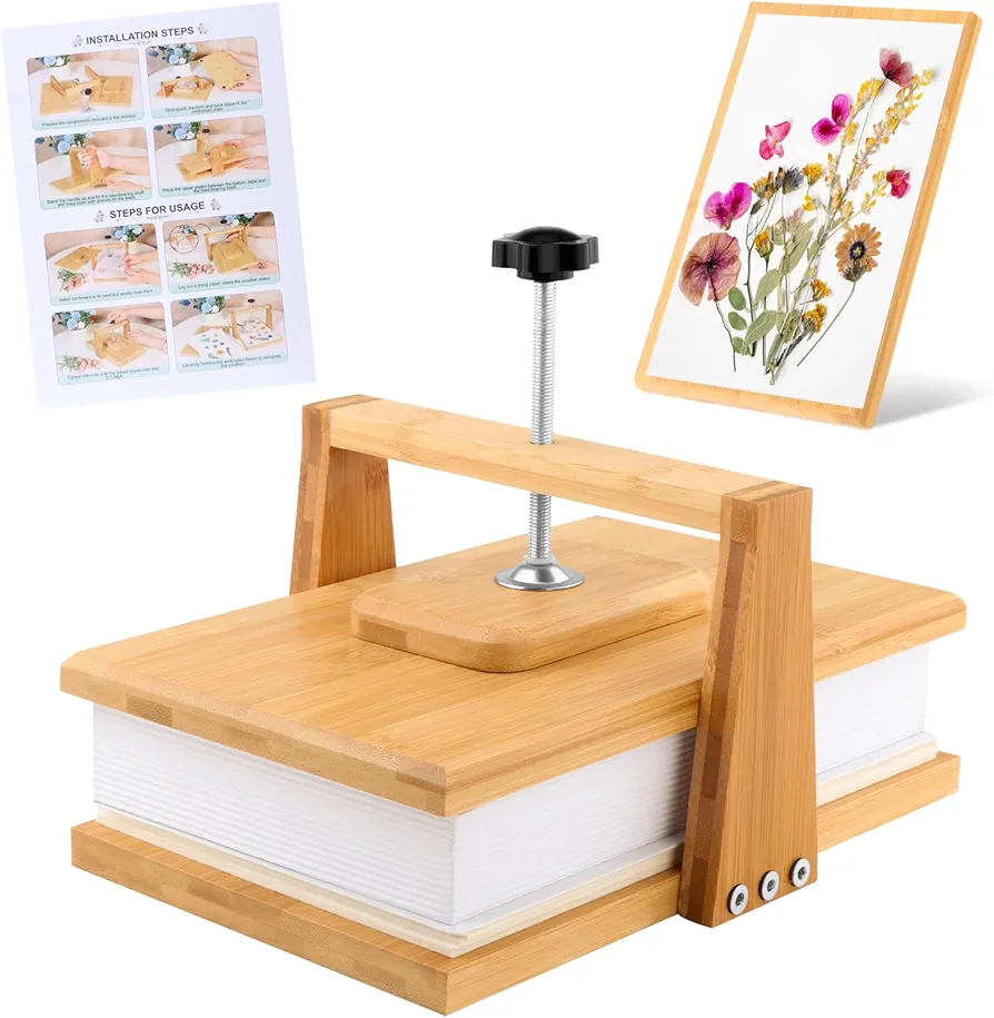 Gitohoni Flower Pressing Kit for Adults - 10.2 x 6.7 Inches 6 Layers Press evenly Plant Drying Press Wood Dried Large Floral Preservation Kit for DIY Arts and Crafts for Adults Maker