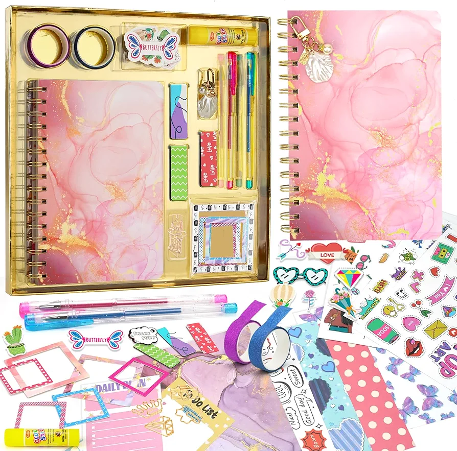 Ambesi DIY Journal Set for Girls, Create Your Own Scrapbook Kit, Diary Art and Crafts Supplies for Ages 7 8 9 10 11 12 13 Year Old Girls, Creative Journaling for Kids, Gifts for Children Girls
