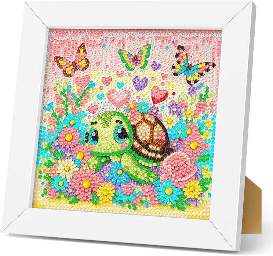 Diamond Painting Kits for Kids, Diamond Arts Kits for Kids with Wooden Frame, Turtle Gem Art and Crafts Kits for Beginners, Girls, Adults, Diamond Painting Pictures, Arts Craft for Home Decor