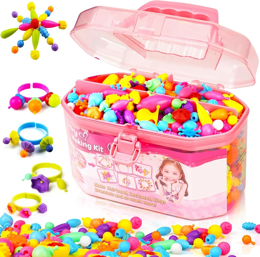 FUNZBO 620+ Snap Pop Beads Kit - Christmas Gifts for Kids, Kids Jewelry Making Kit with Bracelets, Headbands & Rings, Arts and Crafts Kit, Toys for Girls, Crafts for Kids Ages 4-8