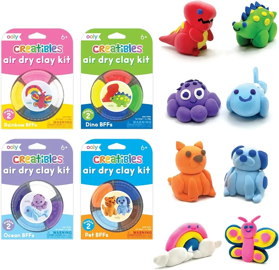 Ooly Creatibles, 16 Colors Air Dry Clay Expansion Set for Kids Crafts, Modeling Clay in 16 Colors, 4 Tubs, Craft Supplies for Kids, Air Dry Clay DIY Art Expansion Set for Kids Ages 6 and Up