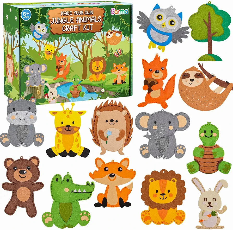Garma Animal DIY Sewing Kits for Kids Age 6-12, Educational Animal Sewing Set Craft Kits for Beginners Includes 14 Stuffed Animal, Crafting and Sewing Art Kits for Girls and Boys