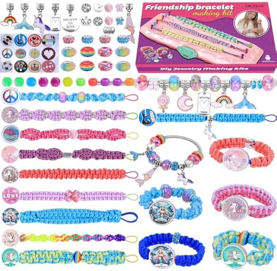 VICTLOV Friendship Bracelet Knitted Kit,Best Birthday Gifts Ideas for Kids,Popular Bracelets String Maker Toys Set,Arts and Crafts for Kids Ages 7 8 9 10 11 12
