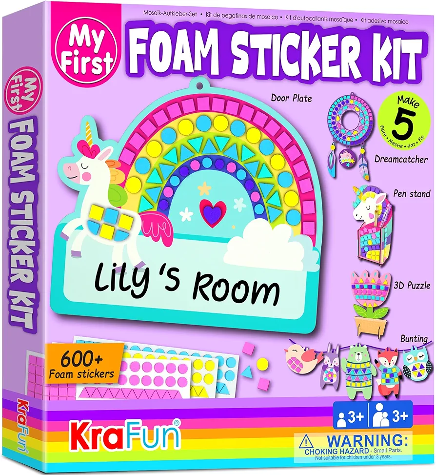 KRAFUN My First Foam Sticker Kit, 5 No Mess Crafting Arts and Crafts for Kids, DIY 600pcs Felt Sticker Creative Activity, Gifts for Girls Ages 3-6 Animal Craft Kits & Supplies