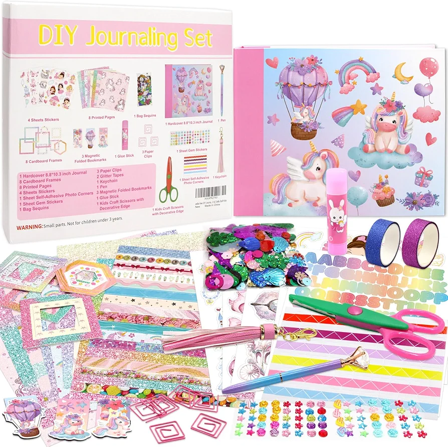 ceiba tree DIY Journal Kit for Girls Ages 8-12 Scrapbook Scrap book Supplies Set Diary Christmas Birthday Gift Ideas for Teen Girl Art & Crafts Stuff Kids