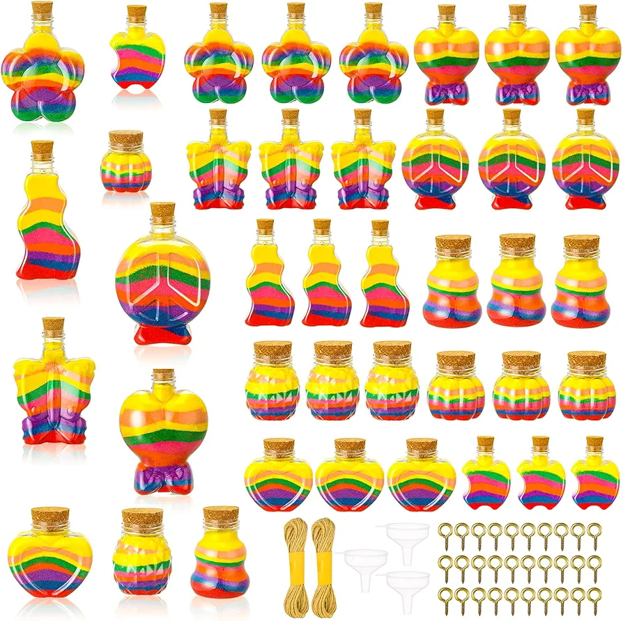 Hoemwarm 30 Pcs Plastic Sand Art Bottles with Corks Lids, Potion Bottles 30 Pcs Sand Art Kits for Kids DIY Containers Summer Beach Party Gift Crafts Decoration(Only Bottle,Sand Not Included), 10 Style