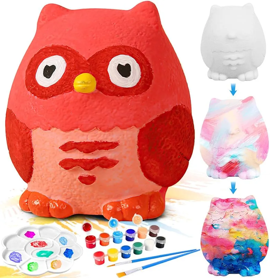 kykake Paint Your Own Owl Lamp Art Kit, DIY Cartoon Night Light Kids Crafts Toys, Suitability Arts and Crafts for Kids Ages 8-12, Art Supplies Toys Stuffed Birthday Party Favors