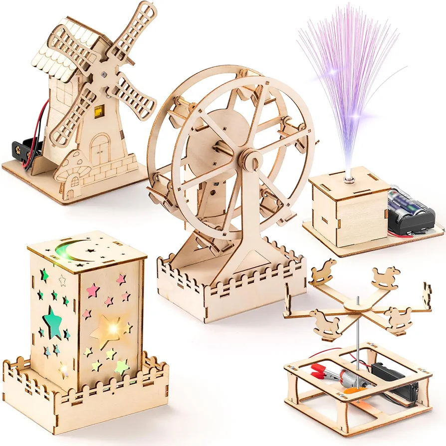 5 In 1 STEM Projects for Kids Age 8-12, Wood Building Kits, STEM Kit for Kids Ages 8-10 10-12, Model Craft Kits for Boys 6-8, 3D Wooden Puzzles Woodworking Kit for 6 7 8 9 10 11 12 14 Year Old