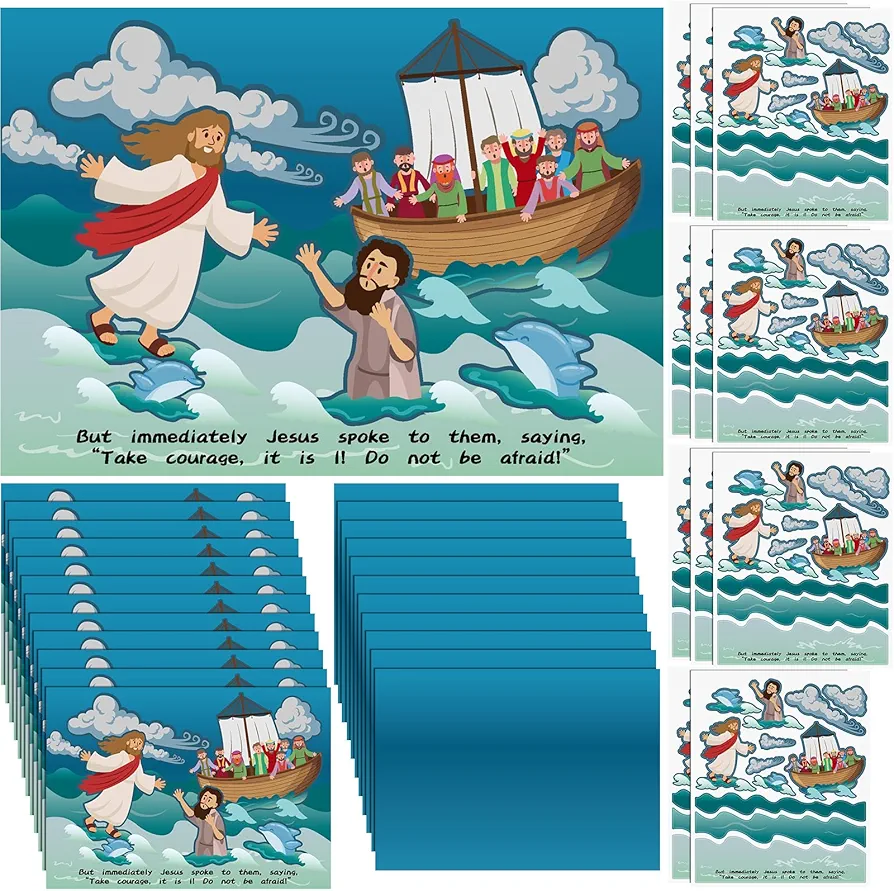 24 Set Jesus Walk on Water Scenes Craft Kit Religious Stickers for Kids DIY Christian Catholic Bible Craft Faith Jesus Craft for Sunday School Activities Gifts