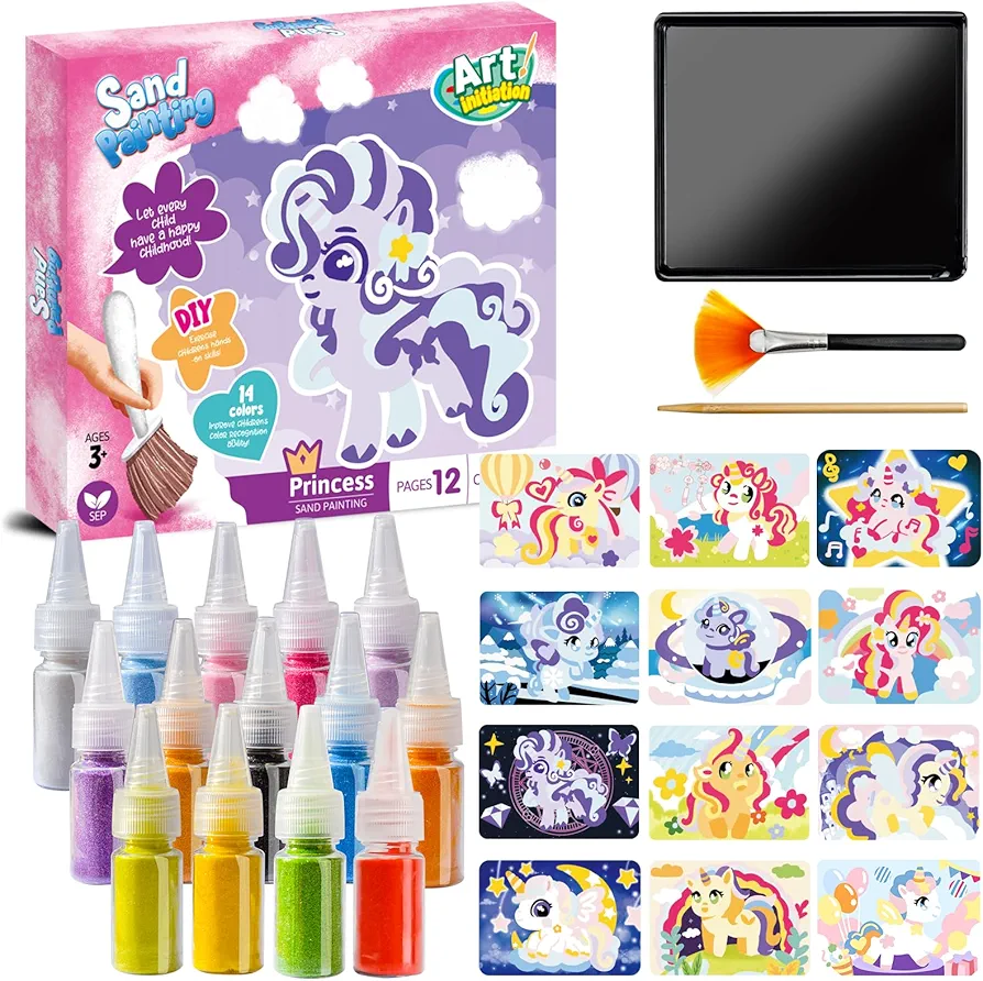 TNOONE Crafts for Girls Ages 4-8,Sand Art Kits for Kids,Color Sand Painting for Kids,DIY Crafts Toys,Learning Education Toys,Ideal Gifts for Boys Girls