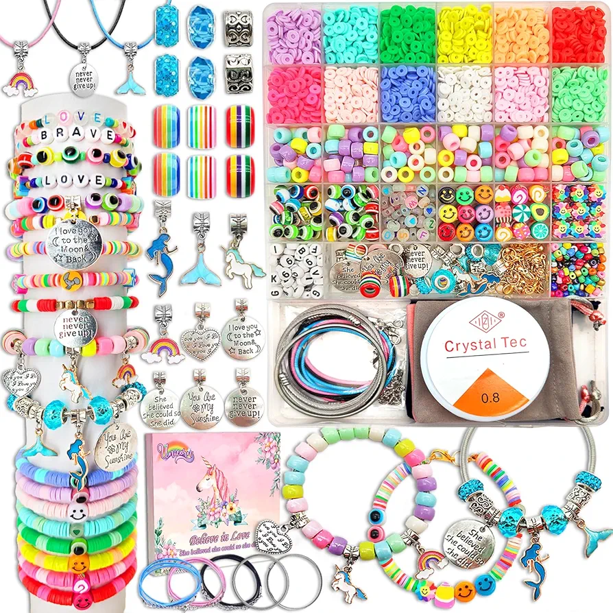 leitait Girls Toys Bracelet Making Kit -3400pcs Beads for Charm Jewelry Making Kit Supplies, Unicorn/Mermaid Crafts Birthday Christmas Gifts for Girls Ages 5 6 7 8 9 10 11 12 Years Old