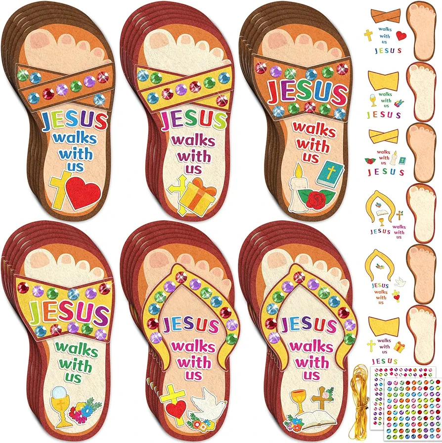 28 Sets Religious Sunday School Felt Crafts for Kids Easter DIY Craft Kit Jesus Walks with Us Foam Craft Kit Christian Craft for 4 8 10 Toddlers Preschool Kids Home Classroom Activities Supplies