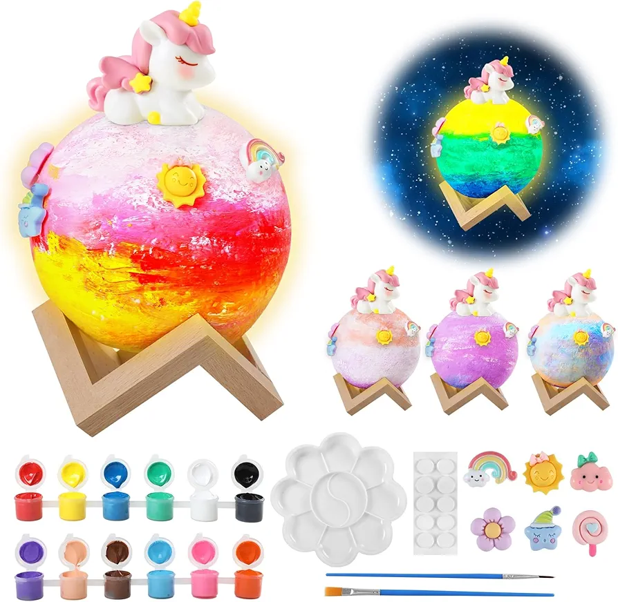 Siyaluens Paint Your Own Unicorn Moon Lamp Art Kit.DIY Night Light.Arts & Crafts Kit for Kids Ages 8-12.Painting Kit for Girls.Unicorns Gift for Birthday Holiday,Girls Boys 4 5 6 7 8 9 10 11 12+