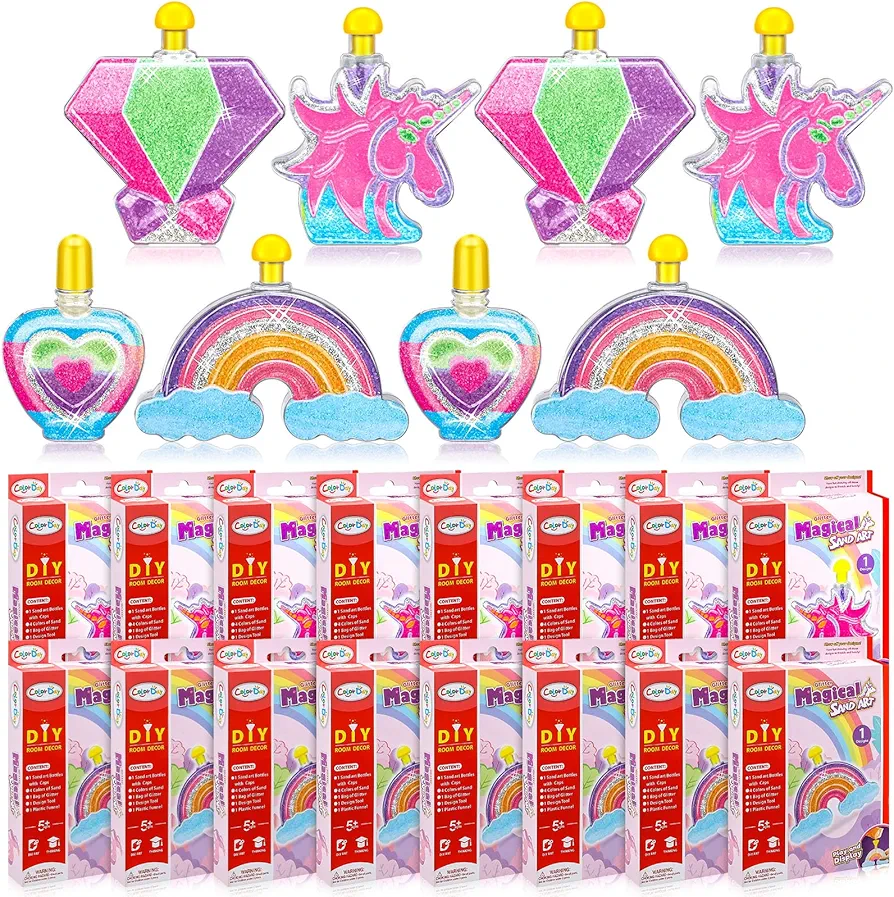 Liliful 24 Pack Sand Art Kits for Friend, Create Your Own Colored Sand Crafts Includes Sand Art Bottles, Funnels, Tool and Colored Sand Art Party Favors Crafts Bulk for Birthday Activity