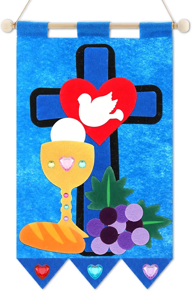 Wettarn Christian Religious Crafts for Boys Girls Felt Crosses Chalices Craft Pack Crafts Church Sunday School Crafts Bible Crafts 1st Communion Banner Kit for Home School Art Craft Supplies Decor