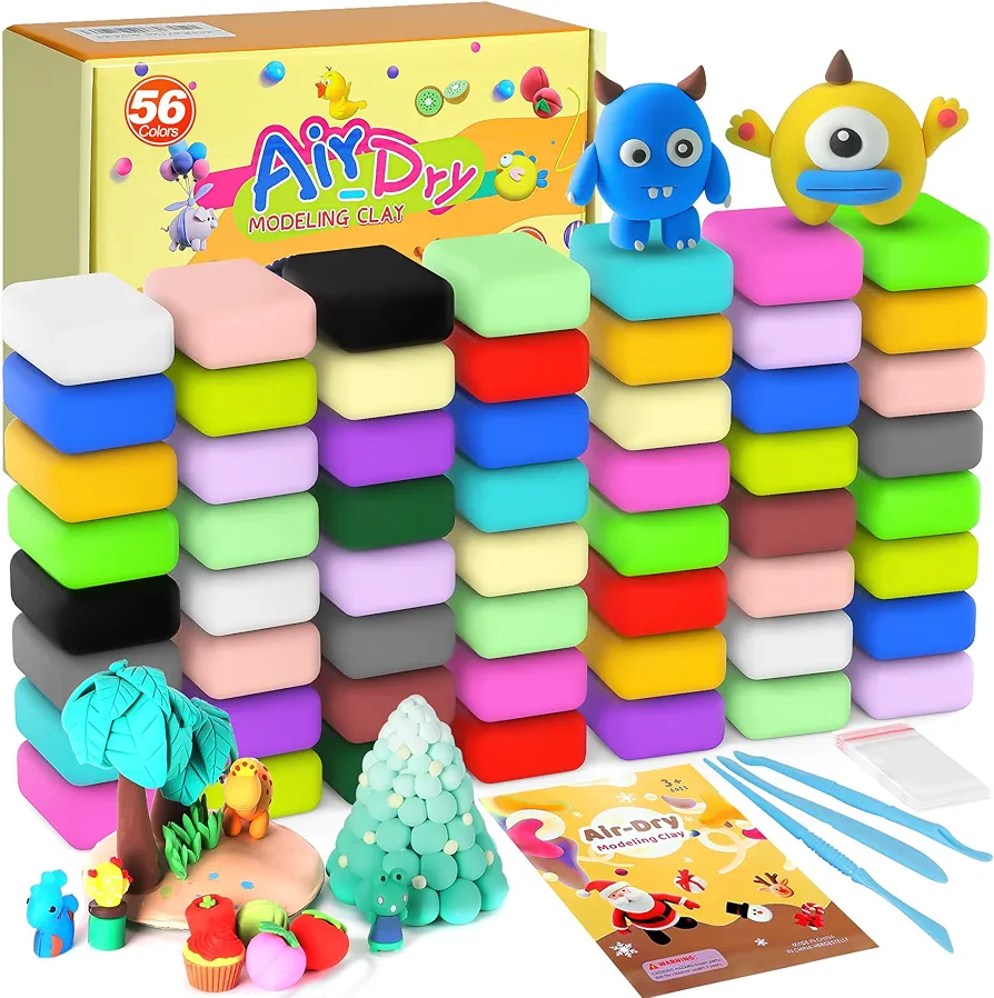 Air Dry Clay 56 Colors, Modeling Clay for Kids,Model Magic Clay, DIY Molding Clay Starter Kit with Sculpting Tools, Soft & Ultra Light, Art and Crafts Gifts for Boys Girls Kids.