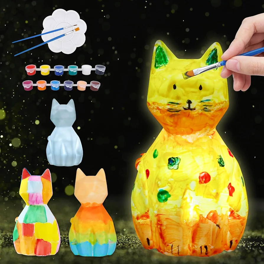 Minleway Paint Your Own Cat Lamp Kit, Arts and Crafts for Kids Ages 8-12,Art Supplies Birthday Gifts for Friends Kids, Arts & Crafts for Girls Ages 6-8 8-12