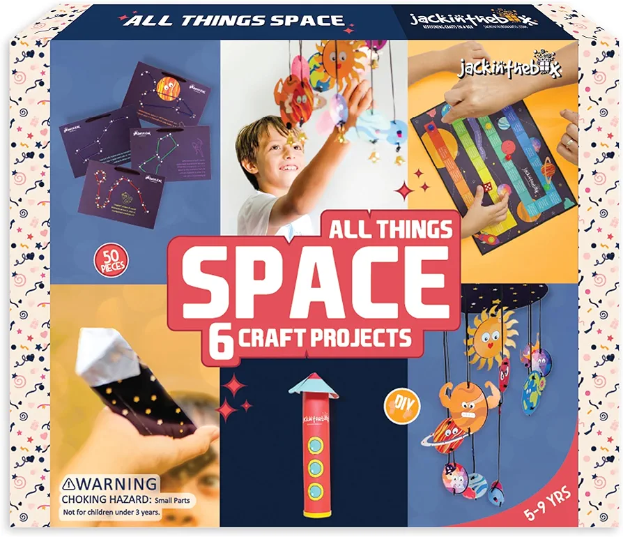 jackinthebox Space Science 6-in-1 Craft Kit Gift for Kids Ages 6-10, Solar System Science Kit for Kids, Space Toys for Kids, Easy DIY STEM Toy for Boys and Girls Ages 6 7 8 9 10