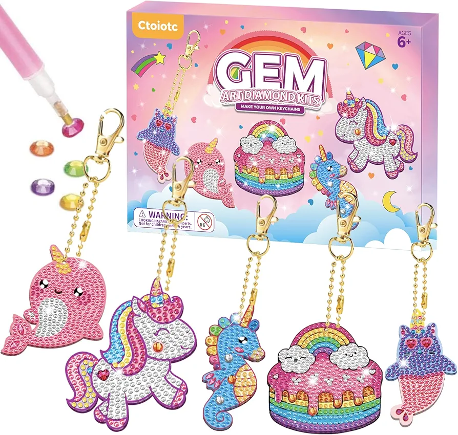 Arts and Crafts for Kids Ages 8-12 - 5D Gem Art Painting Kits for Kids - Create Your Own Gem Keychains by Number DIY Craft Gifts for Girls Boys Ages 6-8 8-10 10-12