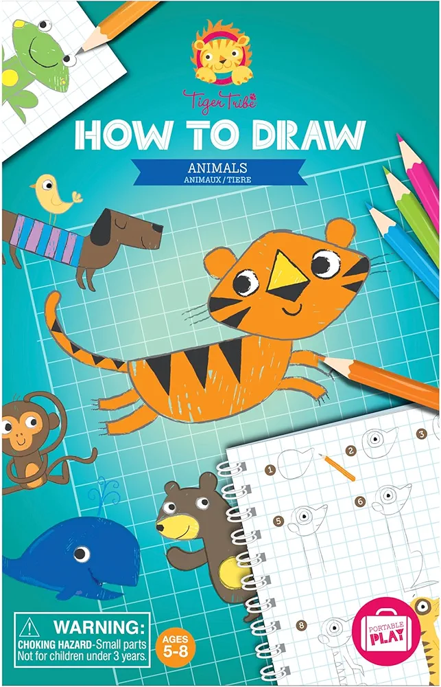 How to Draw - Animals - Creative Artistic Set, Step-by-Step Guide, Color Pencils, Art Sketch Pad, Store Inside Case, Kids Ages 5+