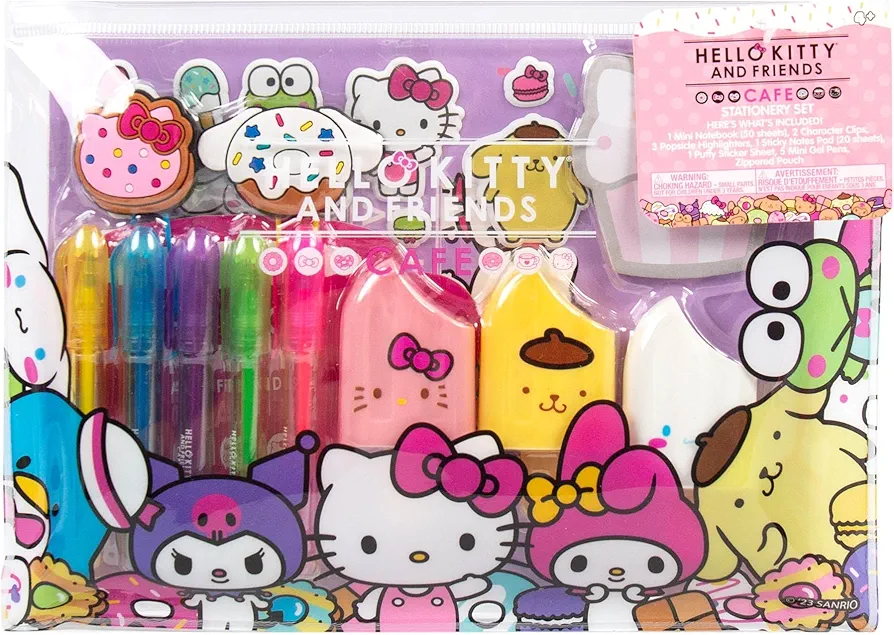Hello Kitty & Friends Café Stationery Set, 22-Piece Sanrio Stationery, Cute School Supplies, Sanrio Accessories, Includes Notebook, Squishy Stickers, Sanrio Pens, Kawaii Stationery