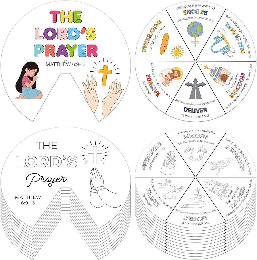 AsodSway Religious Coloring Creation Wheel Craft - 24 Sets Color Your Own Prayer Jesus Wheel Coloring Cards DIY Religious Bible Crafts Art Game for Kid School Christian Classroom Home Activities