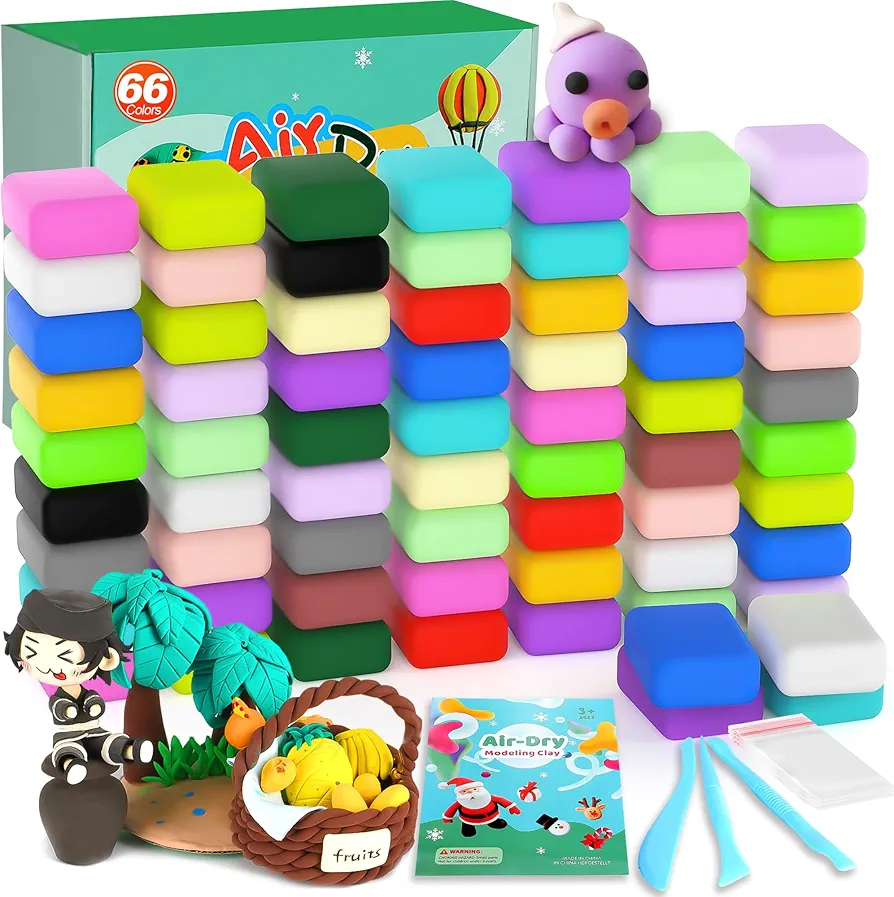 Air Dry Clay 66 Colors, Modeling Clay for Kids, Model Magic Clay, DIY Molding Clay Kit with Sculpting Tools, Soft & Ultra Light, Art and Crafts Gifts for Boys and Girls 3-12 Years Old.