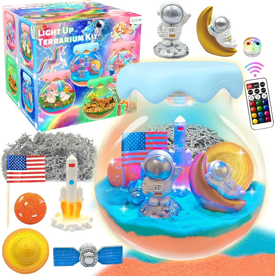 ADLKGG Space Terrarium Crafts Kit for Kids, DIY Space Toys for Boys, Make Your Own Night Light Children's Spaceman Set, Space Birthday Gifts for Boys Ages 4 5 6 7 8-12 Year Old