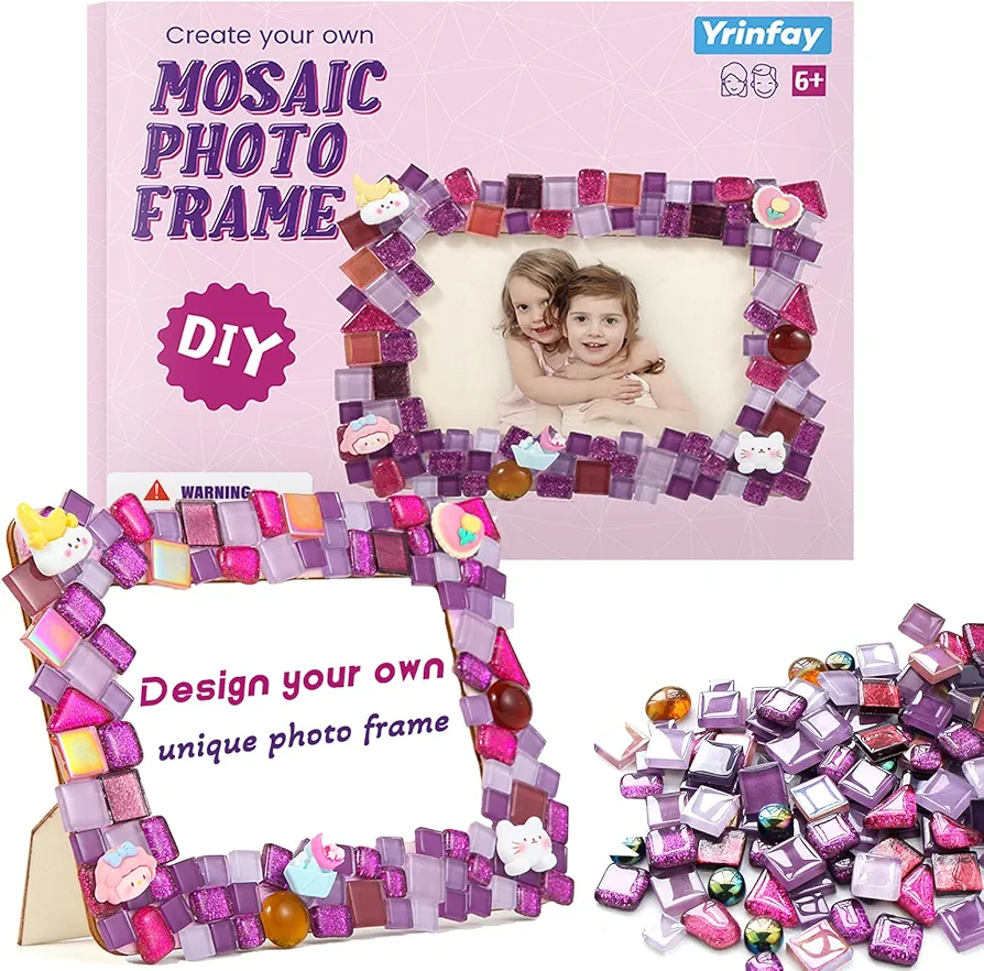Yrinfay Mosaic Photo Frame Arts and Crafts Kit for Kids - Crafts for Girls Ages 6-12 - Birthday Gift Ideas for 6 7 8 9 10 11 12 Years Old - Tween Gifts for 6-8, 8-12, 7-10