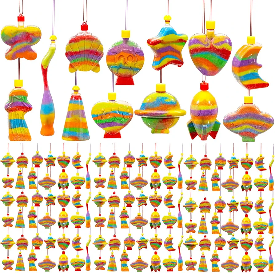 Lallisa Sand Art Crafts Kit for Kids Bulk Sand Art Bottle Necklaces Assortment for Kids Create Your Own Sand Art Crafts Kit with Lanyard for Gifts for Boys Fun Party Supplies(130 Set)