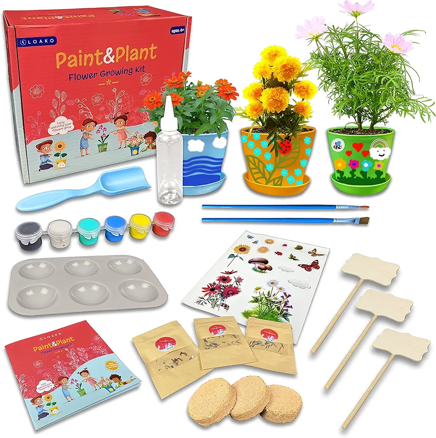 Paint and Plant Flower Growing Kit for Kids - Kids Gardening Set Gifts for Girls and Boys Ages 6-12 Year Old- Arts and Crafts for Girls and Boys - Grow Your Own Flowers - Paint and Grow Craft Kit