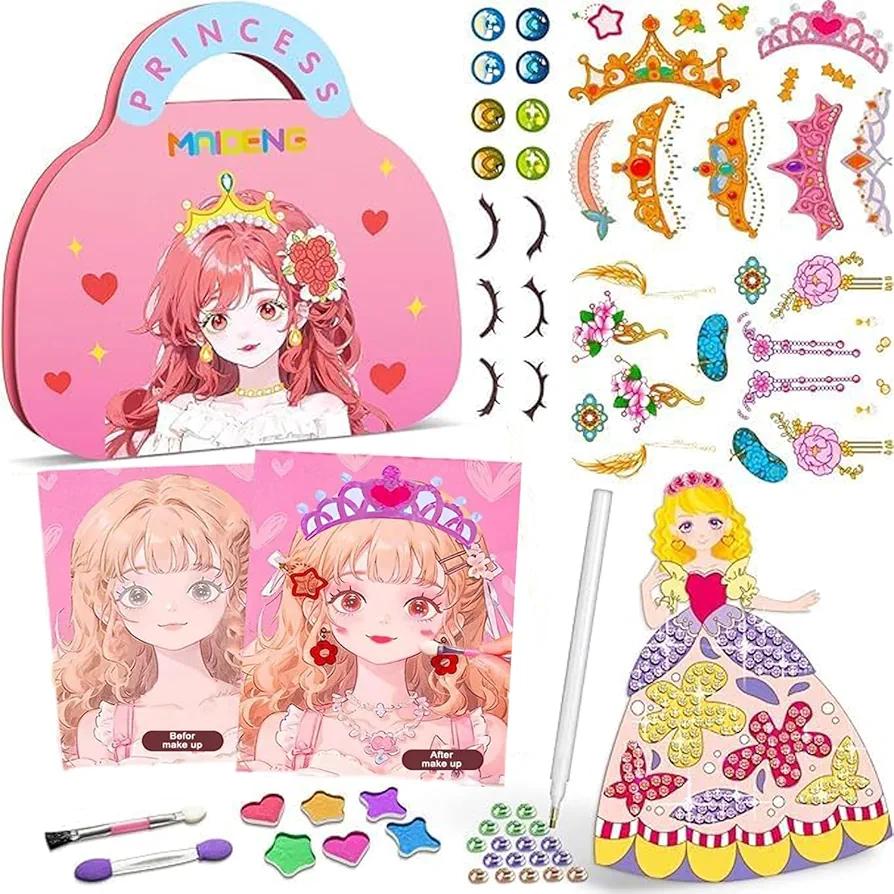 Bkotoo Art Craft Activity for Kids, Paper Craft Kits - Paper Makeup DIY Girls Toy Kit with Diamond Painting & Princess Dress Up Set, for Girls Ages 4 5 6 7 8 9+ Year Old (Princess A)…