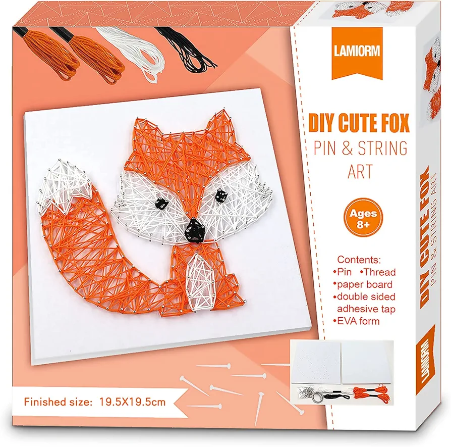 Boqin DIY String Art Kit - Cute Fox Craft Kit with String Art Patterns, Pushpins, Crafting Supplies, String Art Kit for Kids Gift for 9-12 Girls Unique Gift for Home Wall Decorations