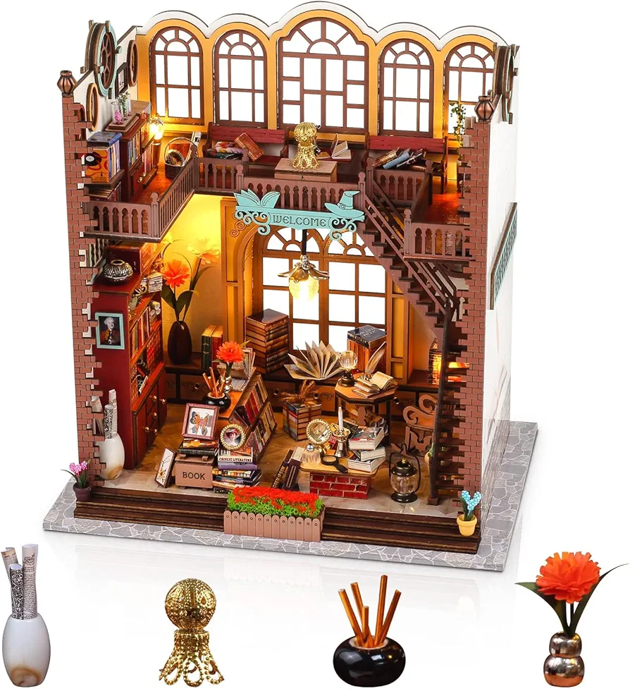 DIY Wooden Miniature Doll House Kit, Mini House Building Kit, Arts and Crafts Gifts for Teens and Adults (Magic Book House)