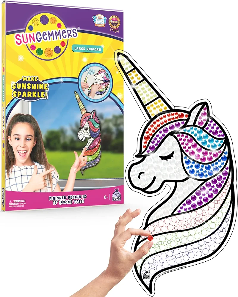 PURPLE LADYBUG SUNGEMMERS Big Unicorn Window Art Suncatcher Kits for Kids - Unicorn Gifts for Girls Age 6-8, Fun Unicorn Crafts for Girls Ages 8-12, Gifts for 7 Year Old Girls