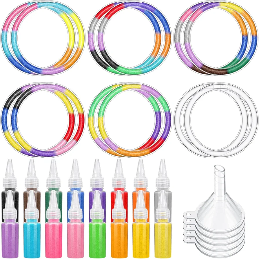 Libima 81 Pcs Sand Art Kits Include 60 Pcs Sand Art Bracelets 16 Bottles Colored Sand 5 Pcs Clear Plastic Small Funnel for Art Crafts Party Favors Supplies