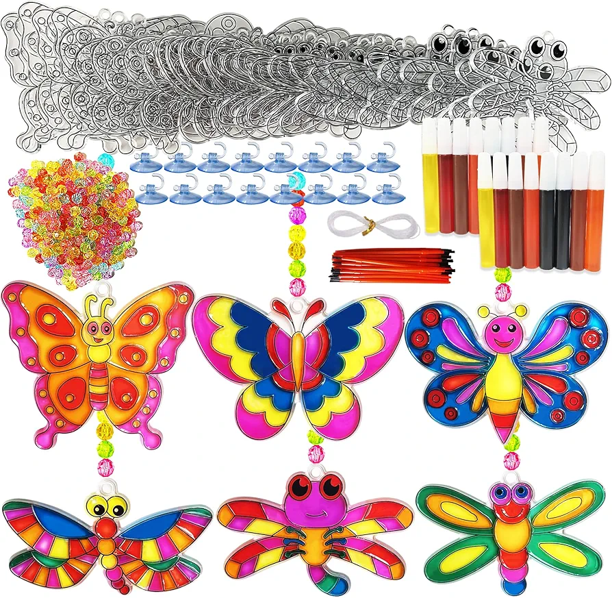 Ayhuhra 30 Sets Butterfly Suncatchers Crafts Kit Dragonfly Suncatcher DIY Window Paint Art Suncatcher Kits for Classroom Spring Summer Easter Party Activities Art Project Party Favors (Butterfly)